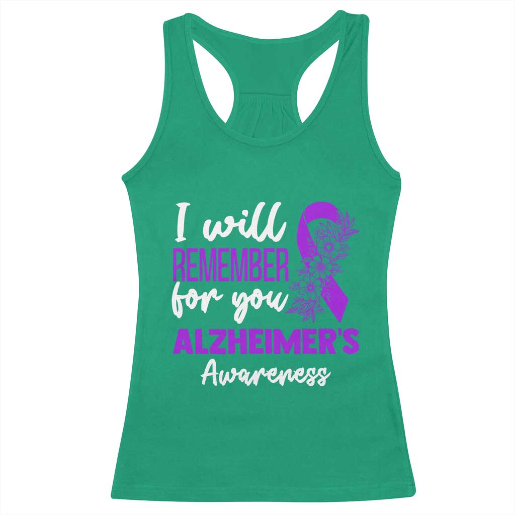 Alzheimers Caregiver Support Purple Ribbon Racerback Tank Top I Will Remember For You