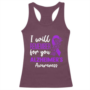 Alzheimers Caregiver Support Purple Ribbon Racerback Tank Top I Will Remember For You