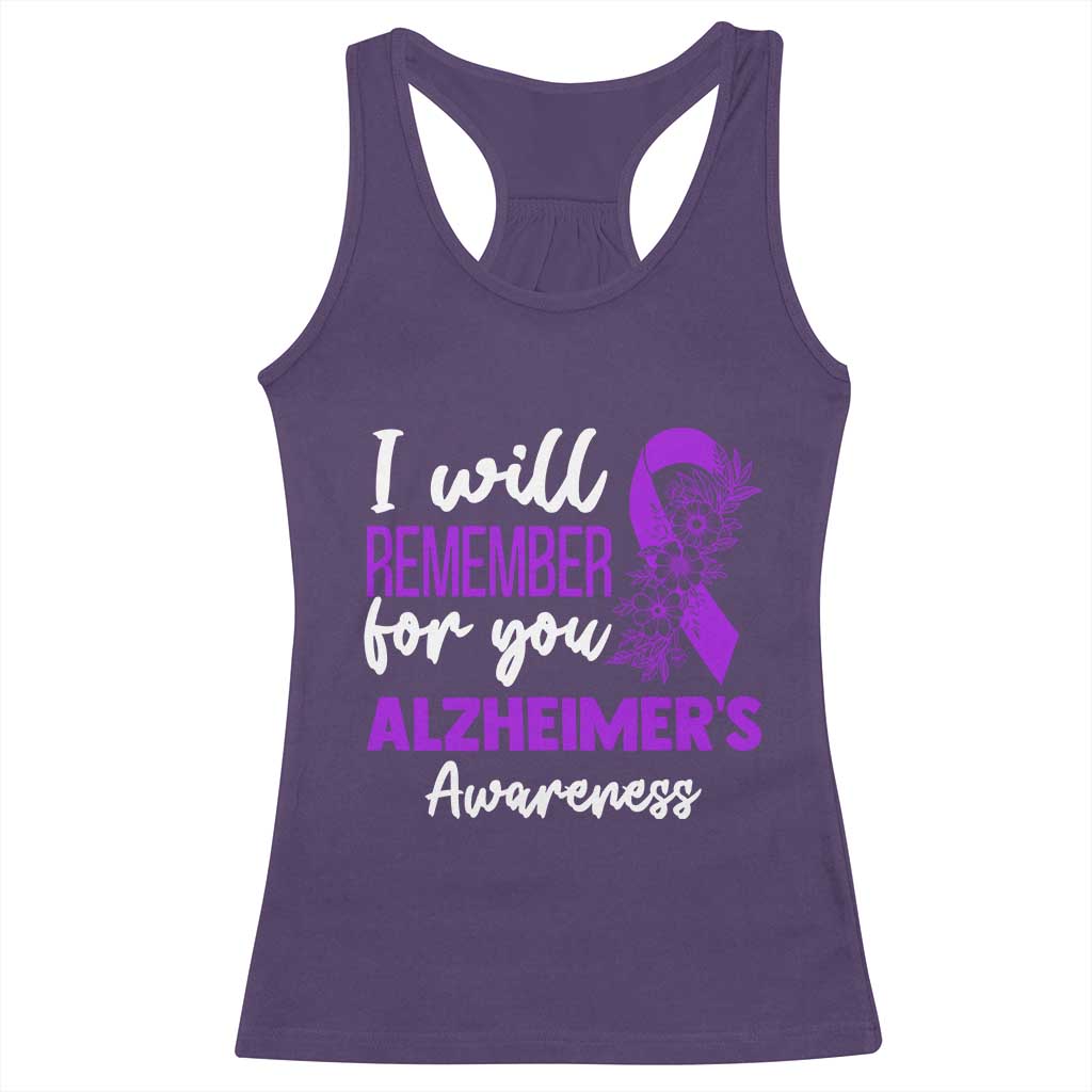 Alzheimers Caregiver Support Purple Ribbon Racerback Tank Top I Will Remember For You TS12 Purple Print Your Wear