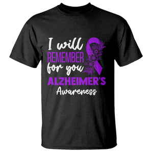 Alzheimers Caregiver Support Purple Ribbon T Shirt I Will Remember For You
