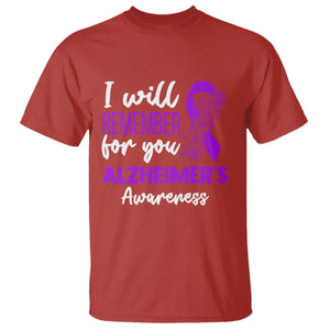 Alzheimers Caregiver Support Purple Ribbon T Shirt I Will Remember For You