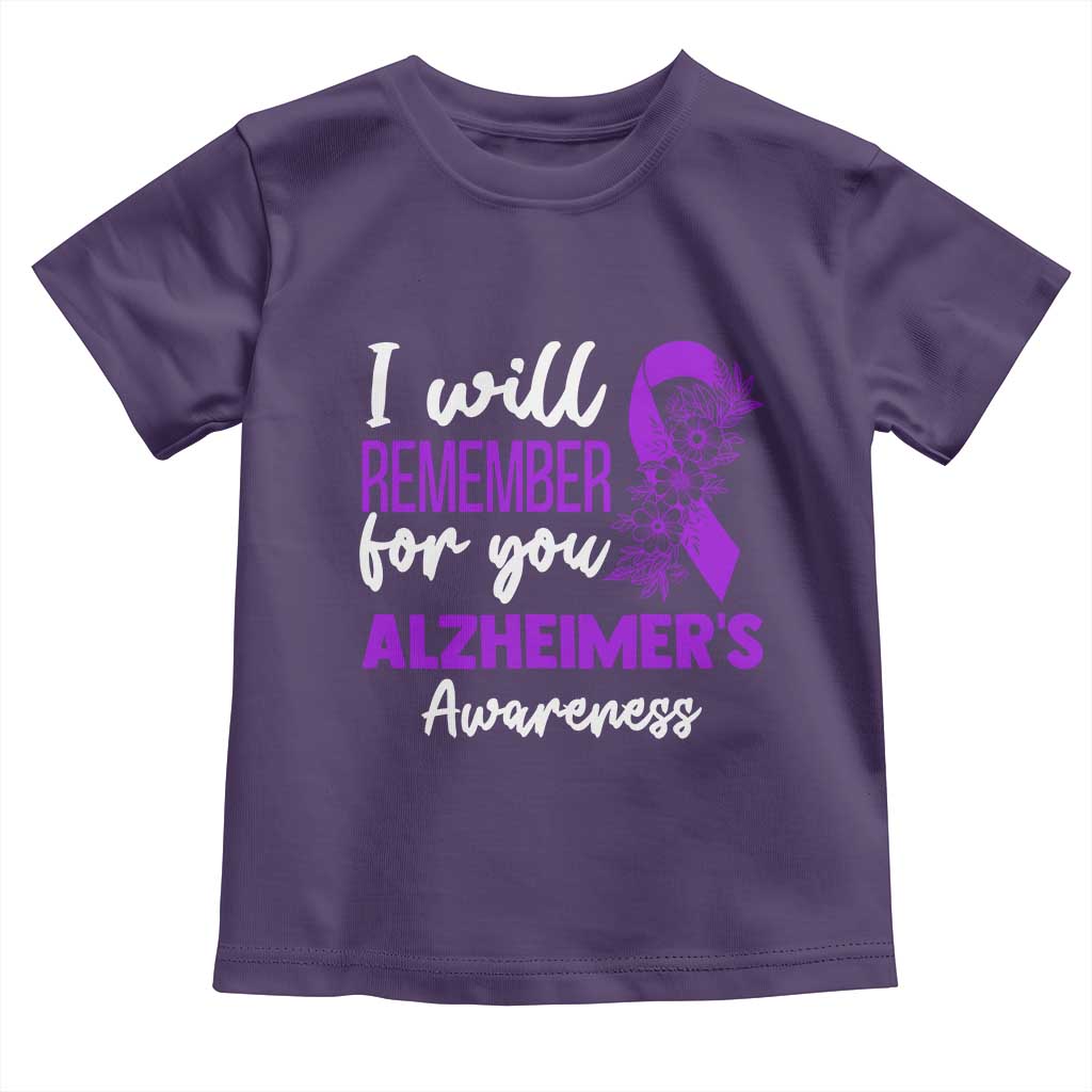 Alzheimers Caregiver Support Purple Ribbon Toddler T Shirt I Will Remember For You TS12 Purple Print Your Wear