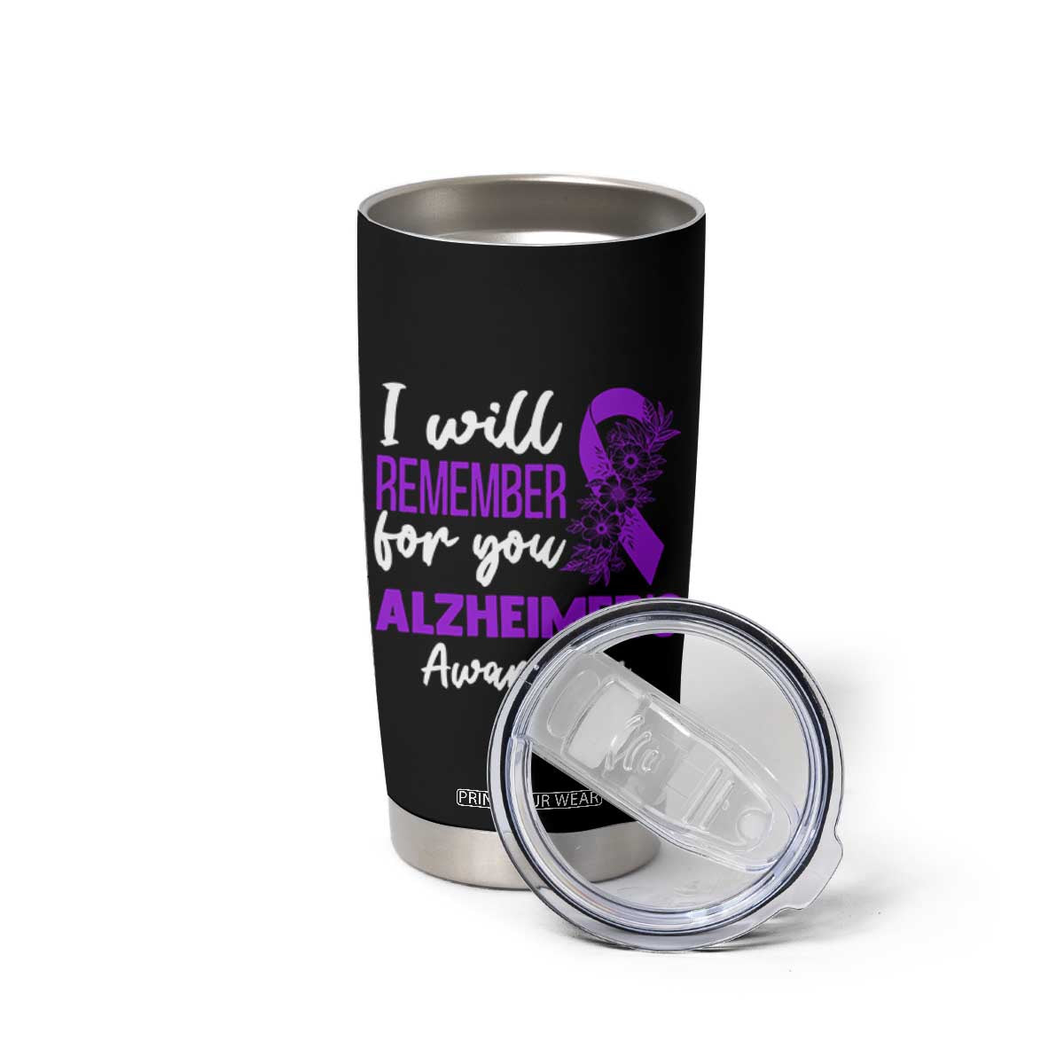 Alzheimers Caregiver Support Purple Ribbon Tumbler Cup I Will Remember For You