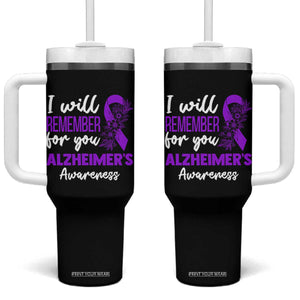 Alzheimers Caregiver Support Purple Ribbon Tumbler With Handle I Will Remember For You