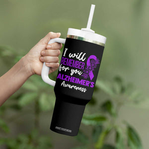 Alzheimers Caregiver Support Purple Ribbon Tumbler With Handle I Will Remember For You