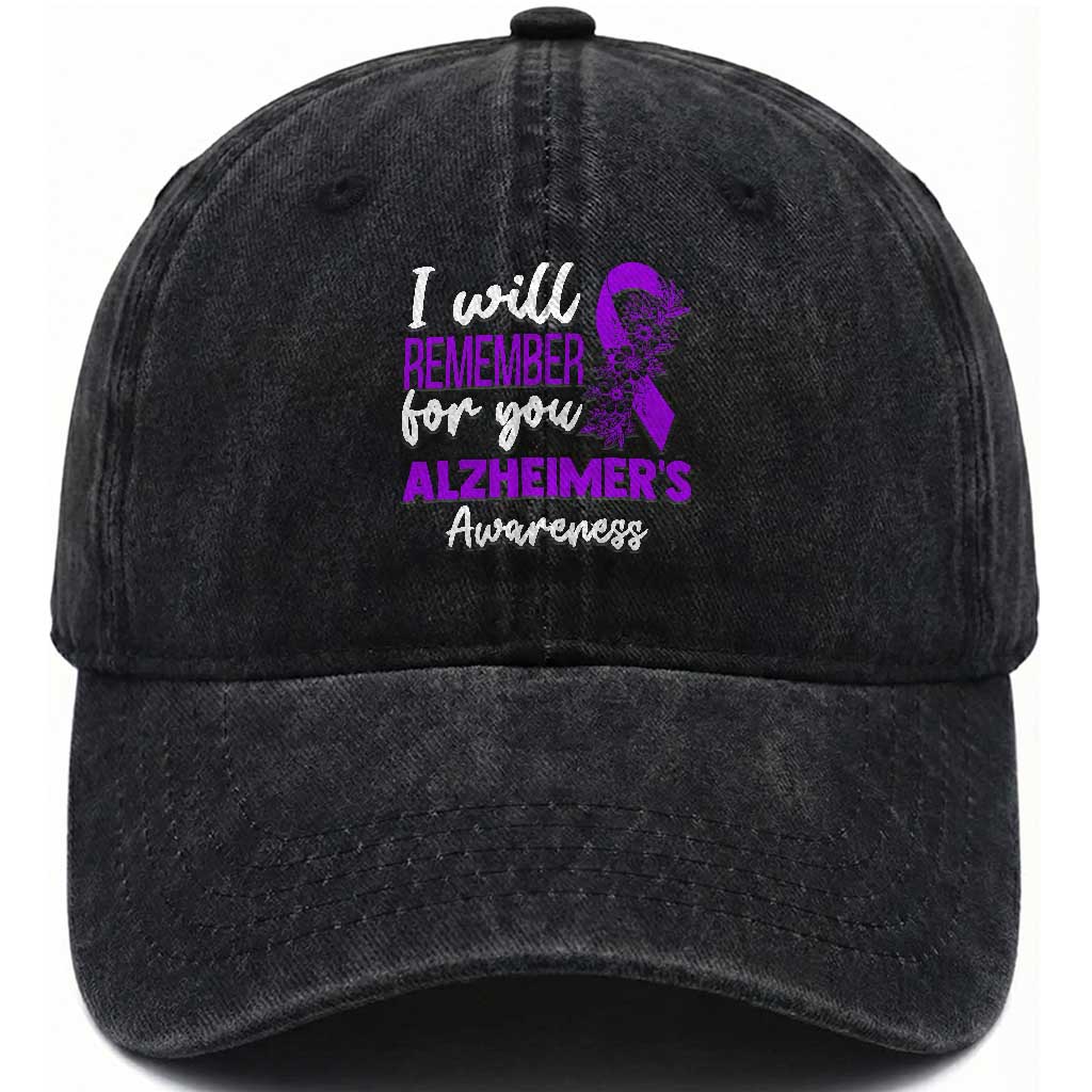 Alzheimers Caregiver Support Purple Ribbon Washed Cotton Baseball Cap I Will Remember For You TS12 Print Your Wear