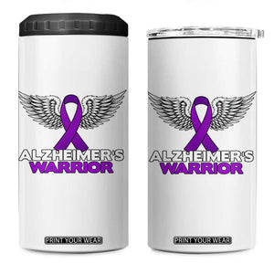 Alzheimers Warrior 4 in 1 Can Cooler Tumbler Purple Ribbon Angel Wings Memory Support Gift