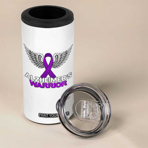 Alzheimers Warrior 4 in 1 Can Cooler Tumbler Purple Ribbon Angel Wings Memory Support Gift