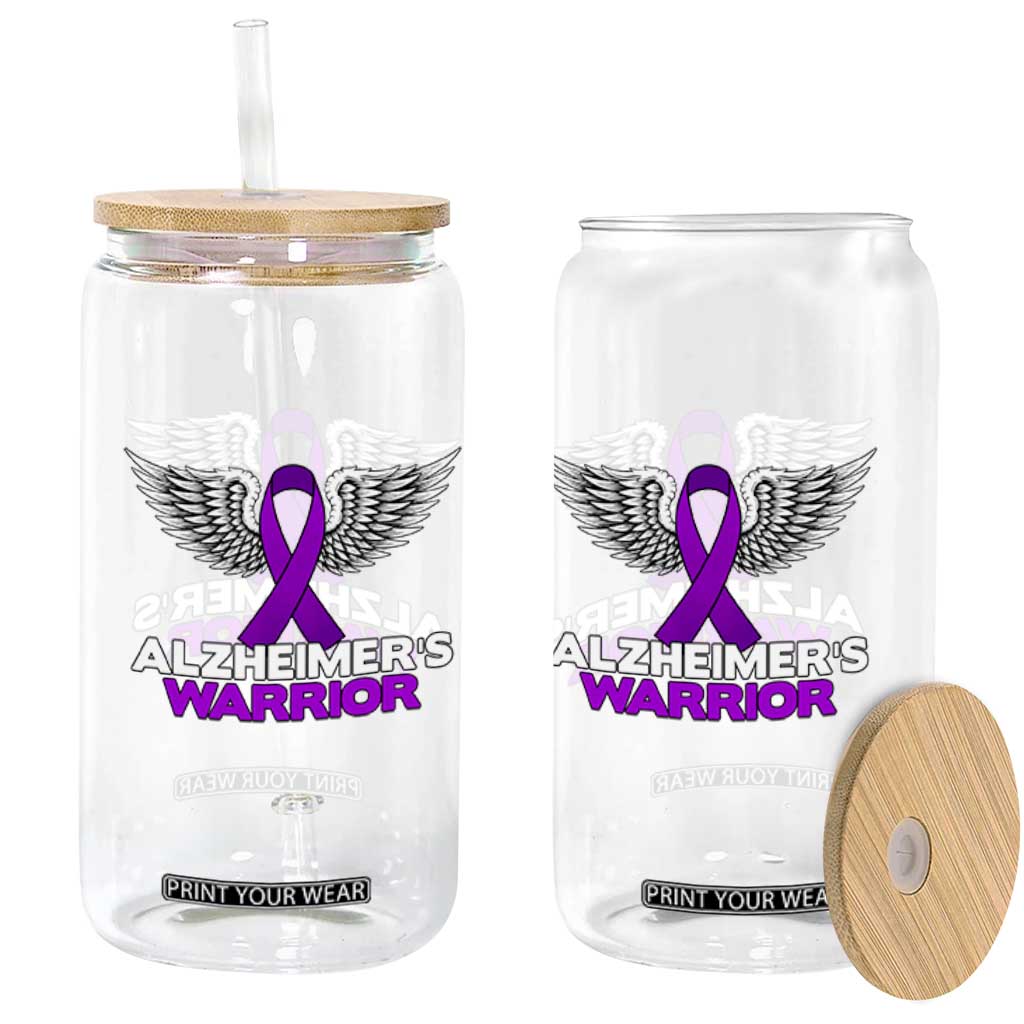 Alzheimers Warrior Glass Can Purple Ribbon Angel Wings Memory Support Gift