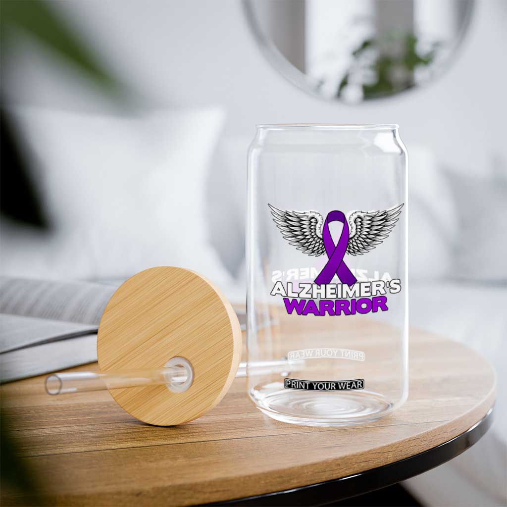 Alzheimers Warrior Glass Can Purple Ribbon Angel Wings Memory Support Gift