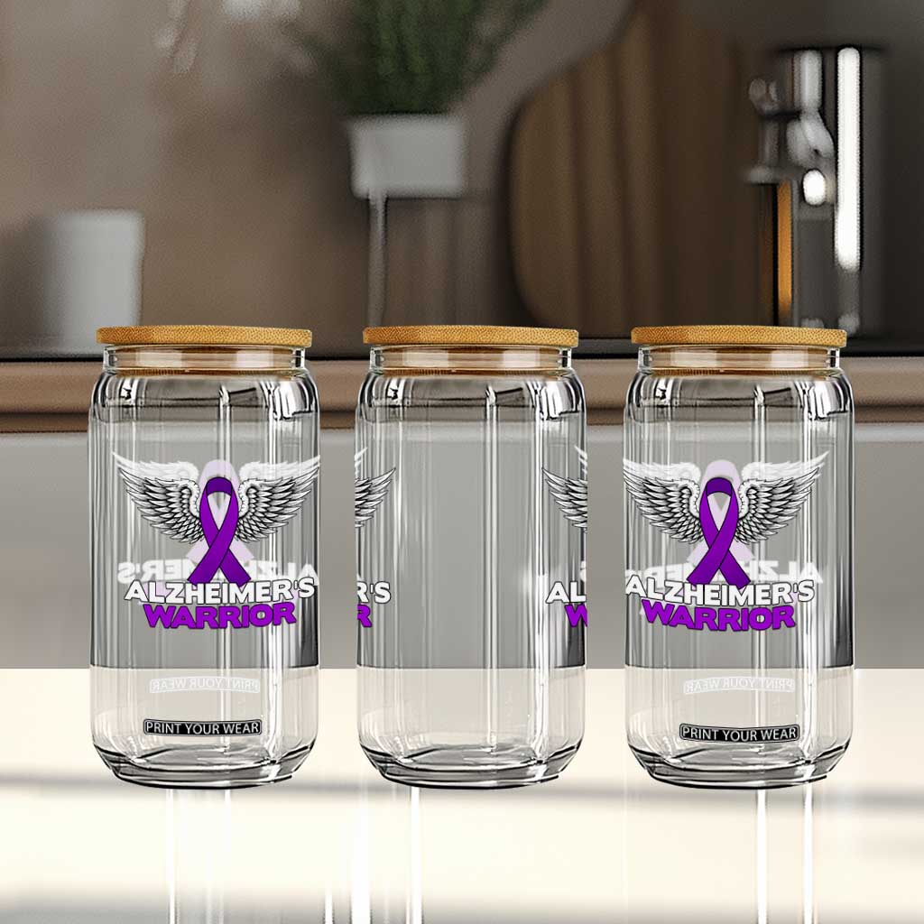 Alzheimers Warrior Glass Can Purple Ribbon Angel Wings Memory Support Gift
