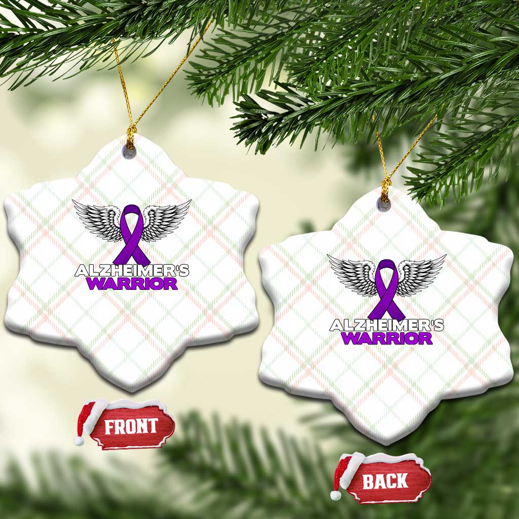 Alzheimers Warrior Ceramic Ornament Purple Ribbon Angel Wings Memory Support Gift
