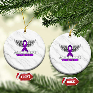 Alzheimers Warrior Ceramic Ornament Purple Ribbon Angel Wings Memory Support Gift