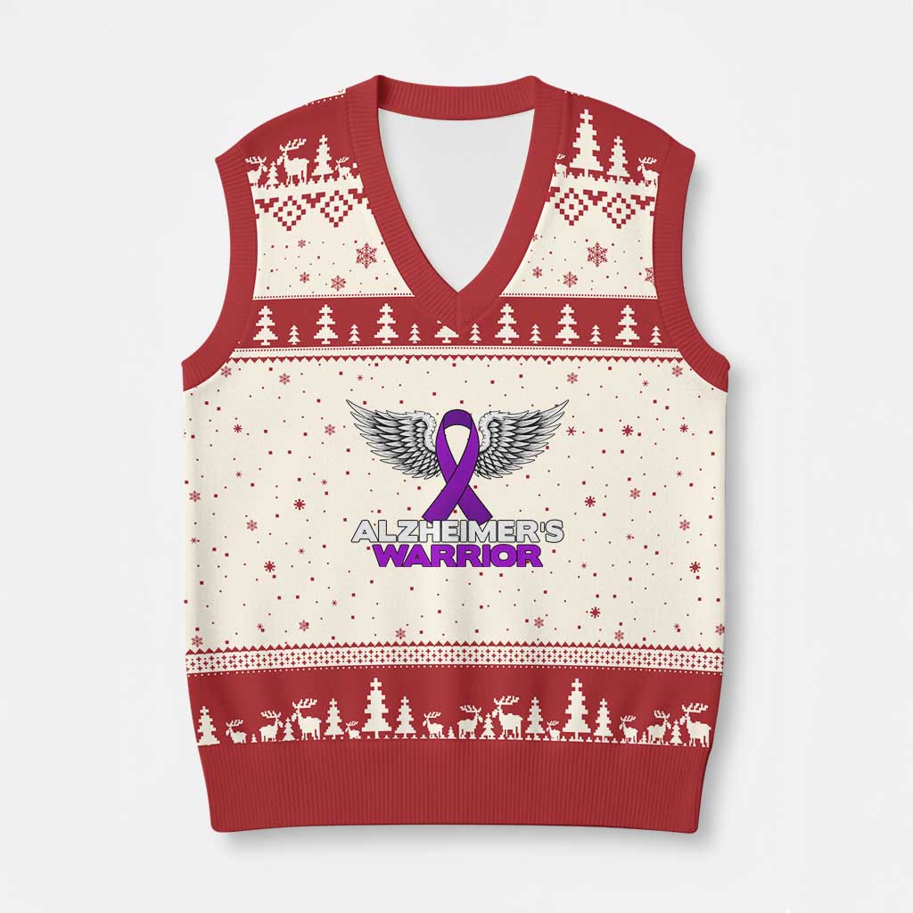 Alzheimers Warrior V-Neck Knit Sweater Vest Purple Ribbon Angel Wings Memory Support Gift TS12 Beige Red Print Your Wear
