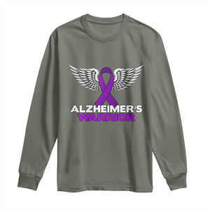 Alzheimers Warrior Long Sleeve Shirt Purple Ribbon Angel Wings Memory Support Gift