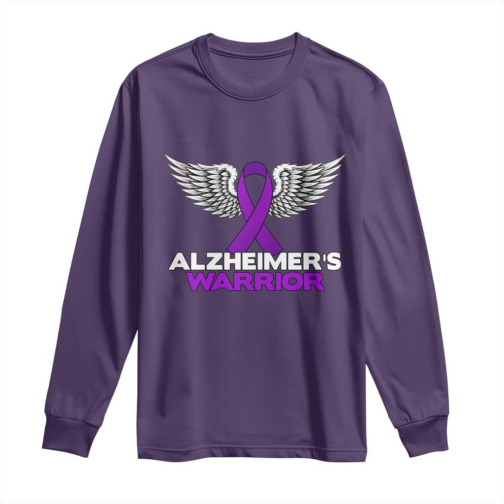 Alzheimers Warrior Long Sleeve Shirt Purple Ribbon Angel Wings Memory Support Gift TS12 Purple Print Your Wear