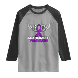 Alzheimers Warrior Raglan Shirt Purple Ribbon Angel Wings Memory Support Gift