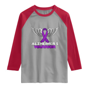 Alzheimers Warrior Raglan Shirt Purple Ribbon Angel Wings Memory Support Gift