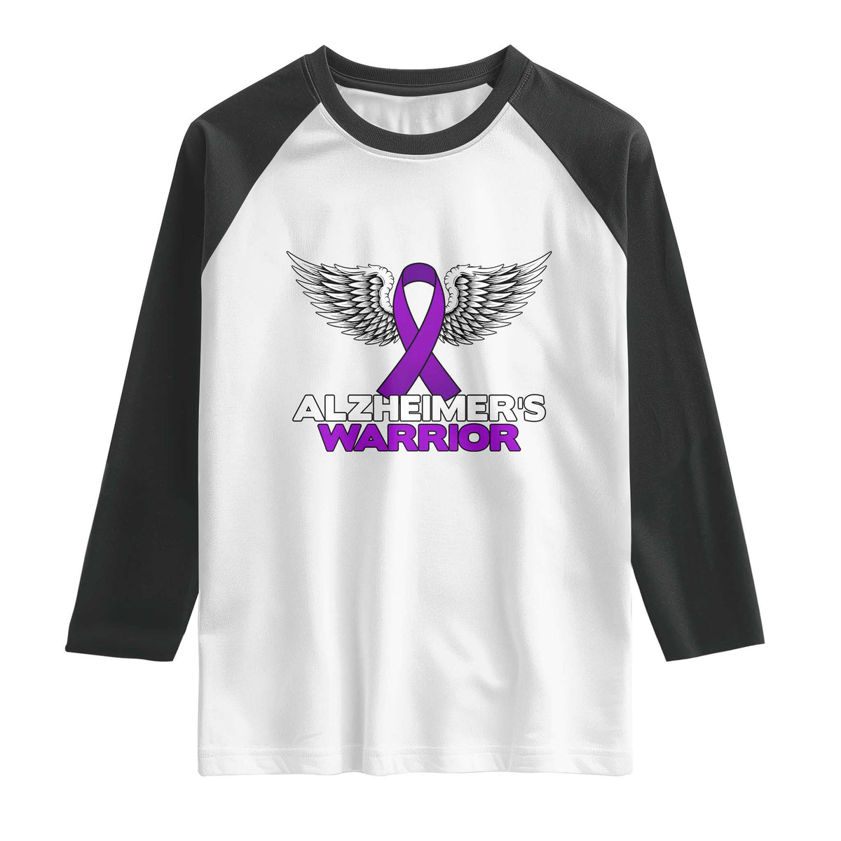 Alzheimers Warrior Raglan Shirt Purple Ribbon Angel Wings Memory Support Gift