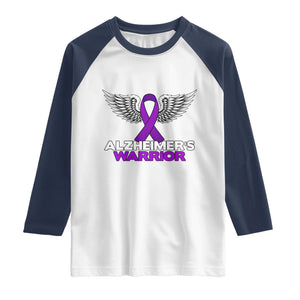 Alzheimers Warrior Raglan Shirt Purple Ribbon Angel Wings Memory Support Gift