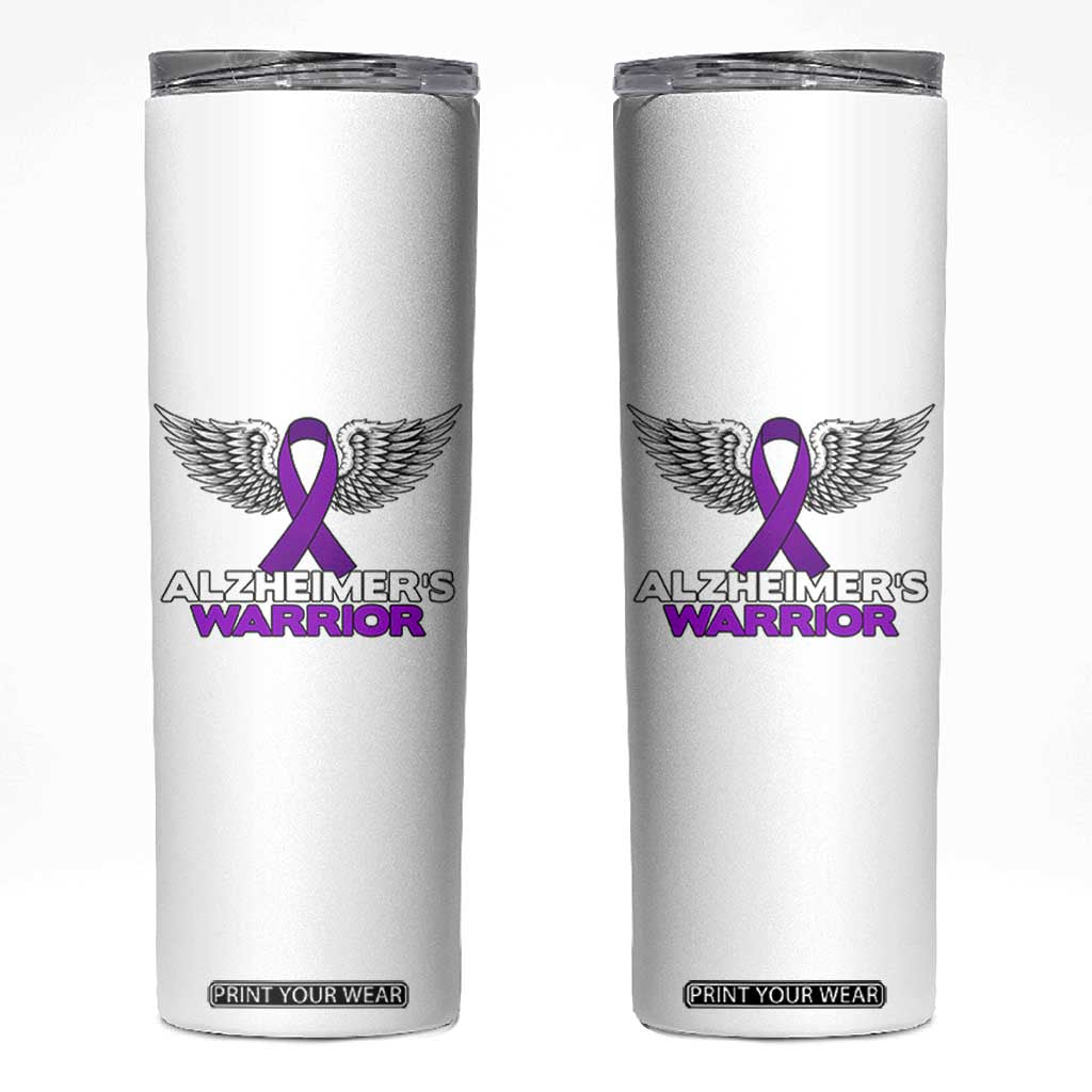 Alzheimers Warrior Skinny Tumbler Purple Ribbon Angel Wings Memory Support Gift TS12 White Print Your Wear