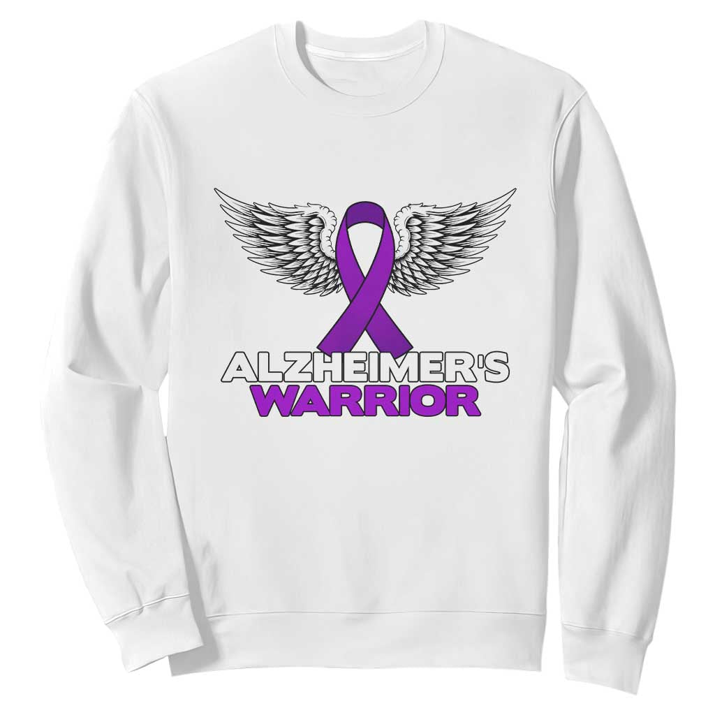 Alzheimers Warrior Sweatshirt Purple Ribbon Angel Wings Memory Support Gift