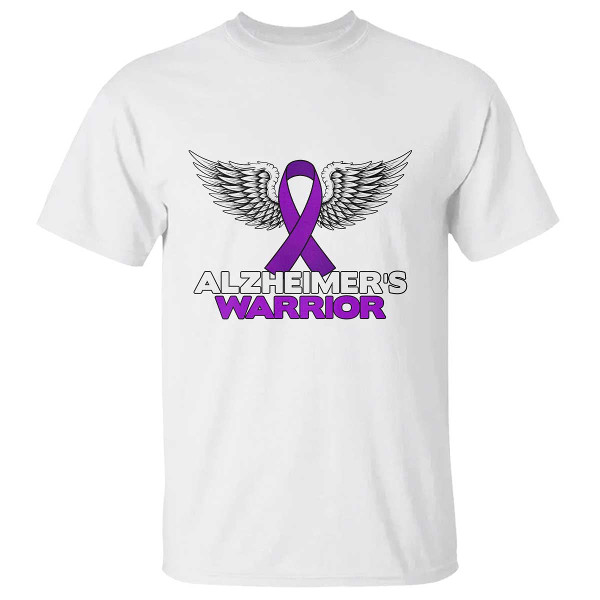 Alzheimers Warrior T Shirt Purple Ribbon Angel Wings Memory Support Gift