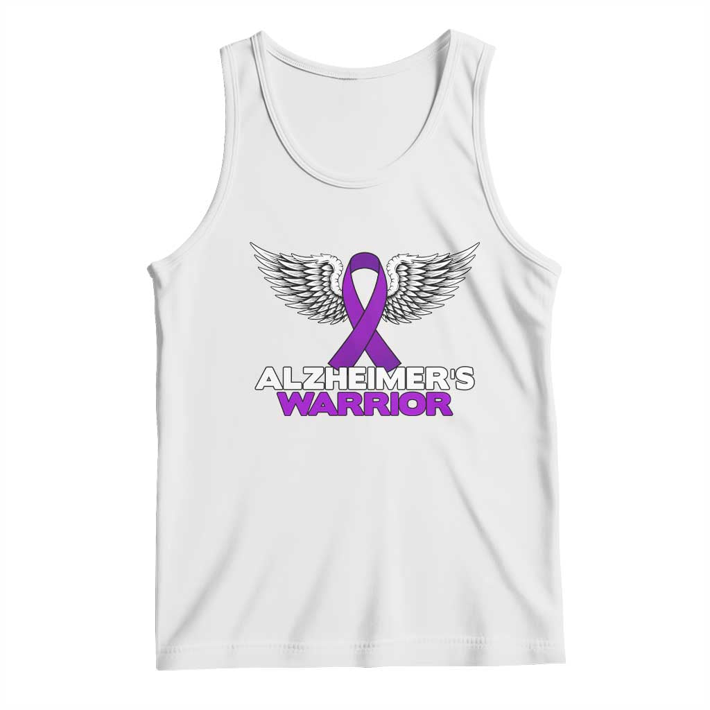 Alzheimers Warrior Tank Top Purple Ribbon Angel Wings Memory Support Gift TS12 White Print Your Wear