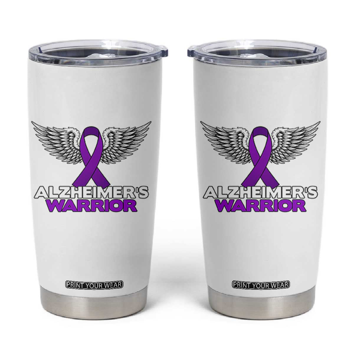 Alzheimers Warrior Tumbler Cup Purple Ribbon Angel Wings Memory Support Gift