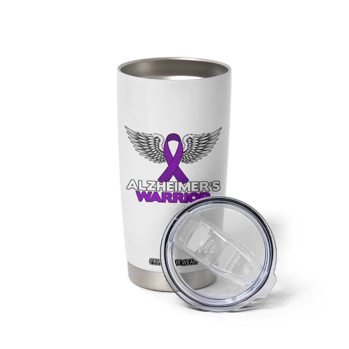 Alzheimers Warrior Tumbler Cup Purple Ribbon Angel Wings Memory Support Gift