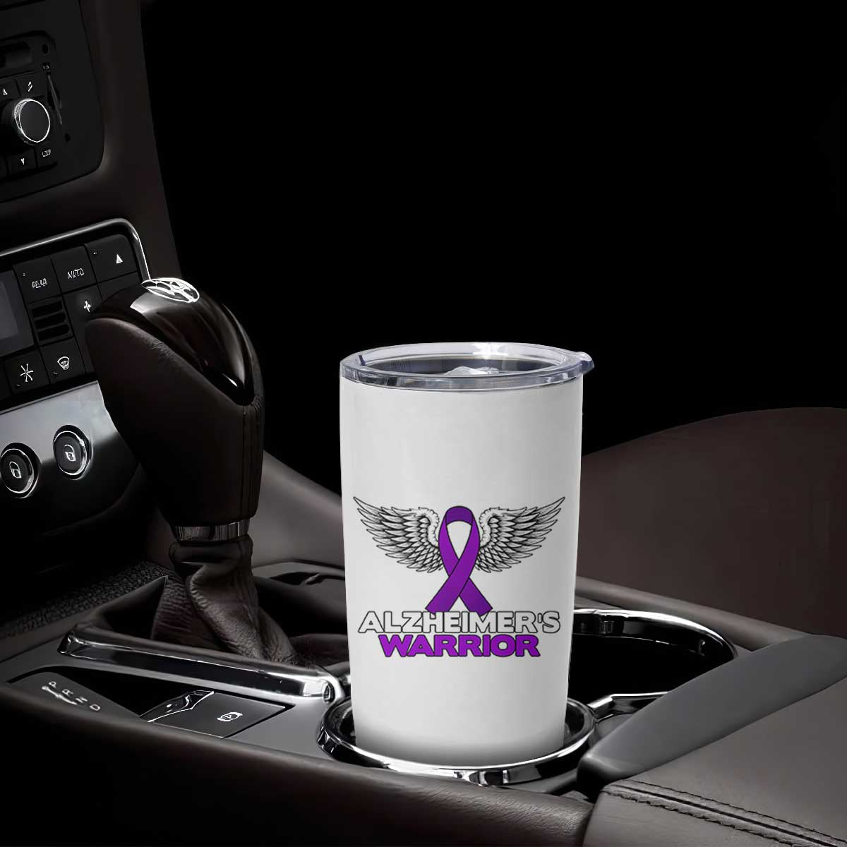 Alzheimers Warrior Tumbler Cup Purple Ribbon Angel Wings Memory Support Gift