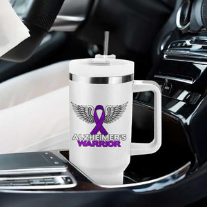 Alzheimers Warrior Tumbler With Handle Purple Ribbon Angel Wings Memory Support Gift