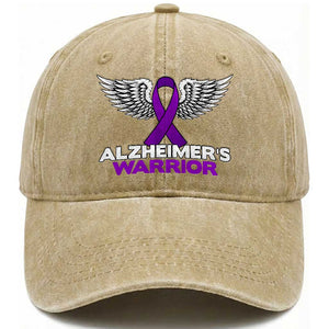 Alzheimers Warrior Washed Cotton Baseball Cap Purple Ribbon Angel Wings Memory Support Gift