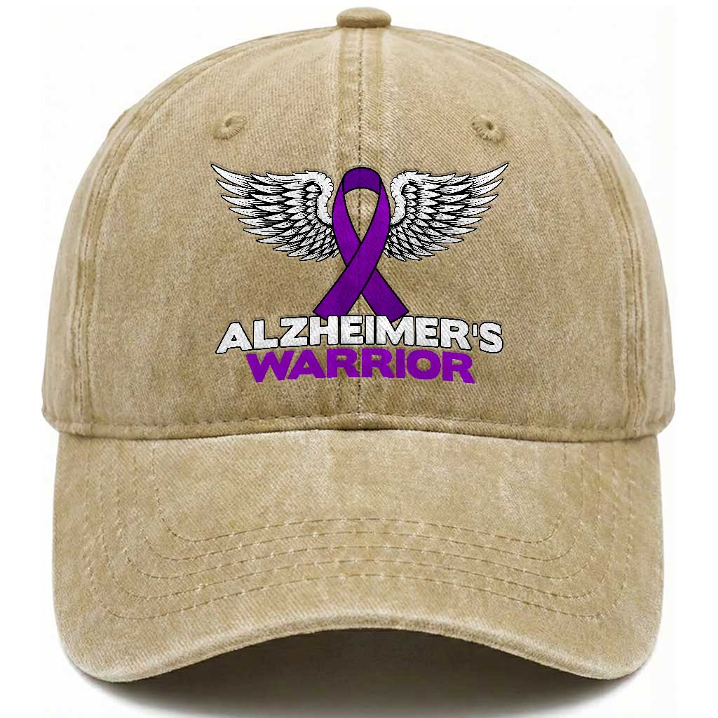 Alzheimers Warrior Washed Cotton Baseball Cap Purple Ribbon Angel Wings Memory Support Gift TS12 Print Your Wear