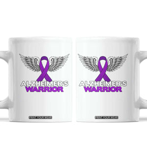 Alzheimers Warrior Coffee Mug Purple Ribbon Angel Wings Memory Support Gift