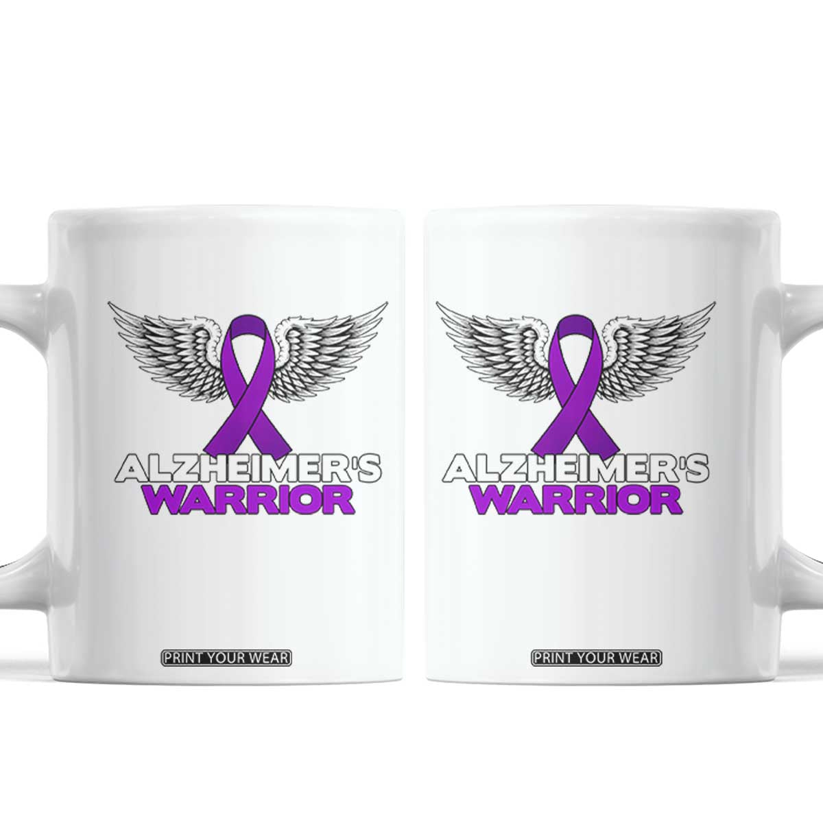 Alzheimers Warrior Coffee Mug Purple Ribbon Angel Wings Memory Support Gift TS12 White Print Your Wear