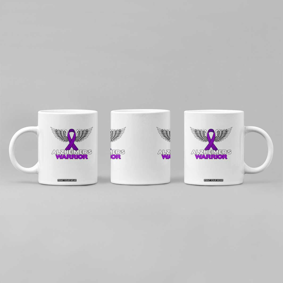 Alzheimers Warrior Coffee Mug Purple Ribbon Angel Wings Memory Support Gift
