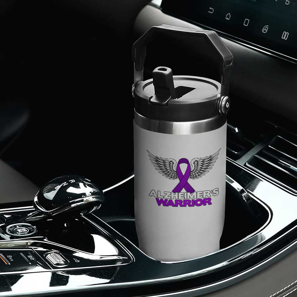 Alzheimers Warrior Flip Straw Tumbler Purple Ribbon Angel Wings Memory Support Gift