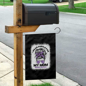 I Wear Purple For My Mom Garden Flag Alzheimers Awareness Messy Bun Graphic