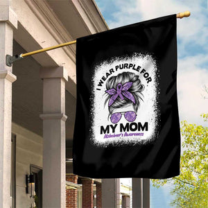 I Wear Purple For My Mom Garden Flag Alzheimers Awareness Messy Bun Graphic
