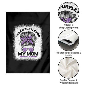 I Wear Purple For My Mom Garden Flag Alzheimers Awareness Messy Bun Graphic