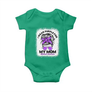 I Wear Purple For My Mom Baby Onesie Alzheimers Awareness Messy Bun Graphic