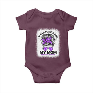 I Wear Purple For My Mom Baby Onesie Alzheimers Awareness Messy Bun Graphic