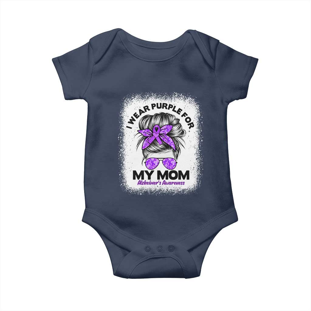 I Wear Purple For My Mom Baby Onesie Alzheimers Awareness Messy Bun Graphic