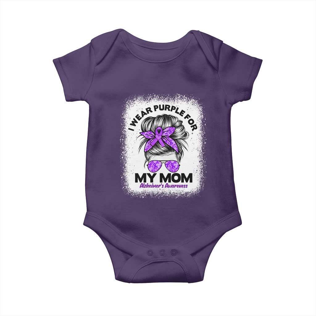 I Wear Purple For My Mom Baby Onesie Alzheimers Awareness Messy Bun Graphic TS12 Purple Print Your Wear