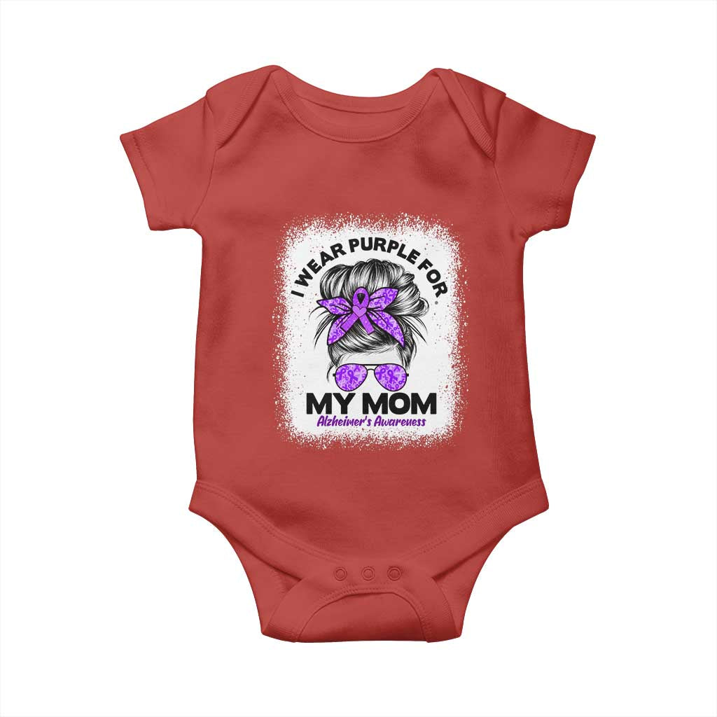 I Wear Purple For My Mom Baby Onesie Alzheimers Awareness Messy Bun Graphic