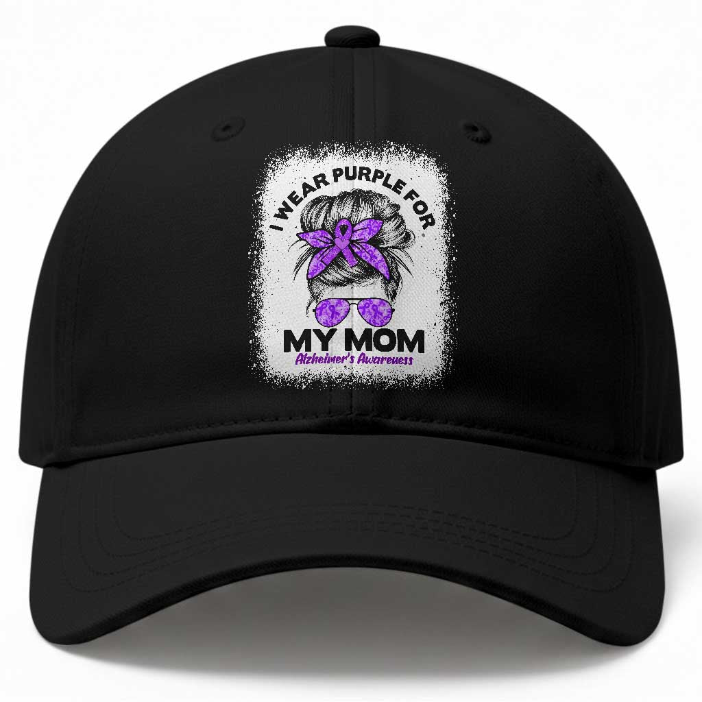 I Wear Purple For My Mom Baseball Cap Alzheimers Awareness Messy Bun Graphic TS12 Print Your Wear