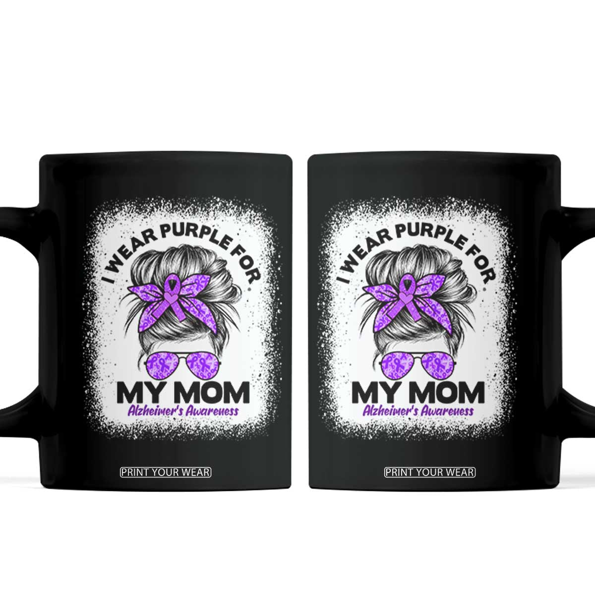 I Wear Purple For My Mom Coffee Mug Alzheimers Awareness Messy Bun Graphic TS12 Black Print Your Wear