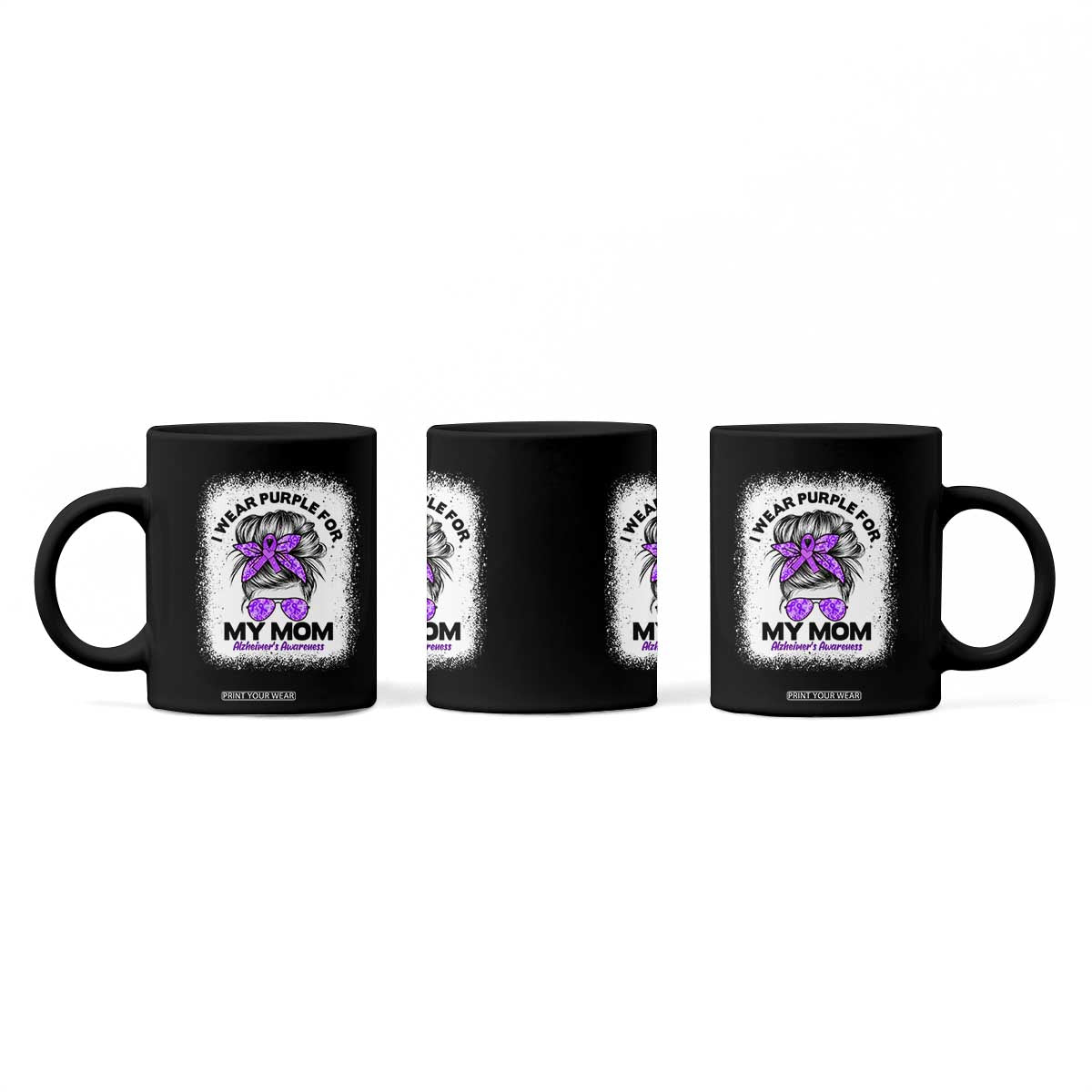 I Wear Purple For My Mom Coffee Mug Alzheimers Awareness Messy Bun Graphic
