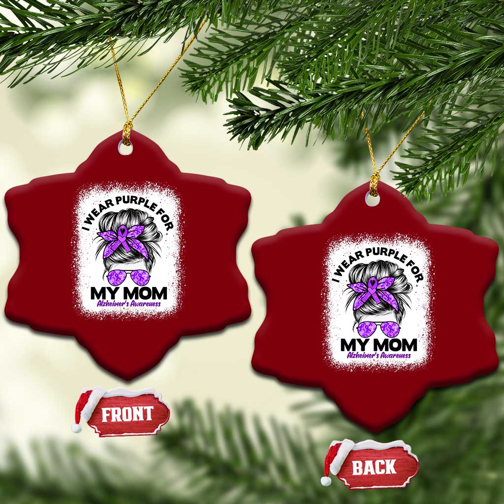 I Wear Purple For My Mom Ceramic Ornament Alzheimers Awareness Messy Bun Graphic